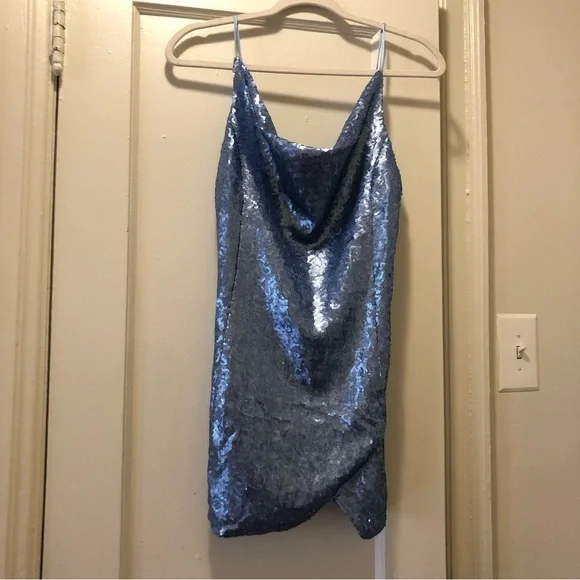 Urban Outfitters | Dresses | Uo Alist Sequin Cowl Neck Mini Dress Light Blue  | Poshmark